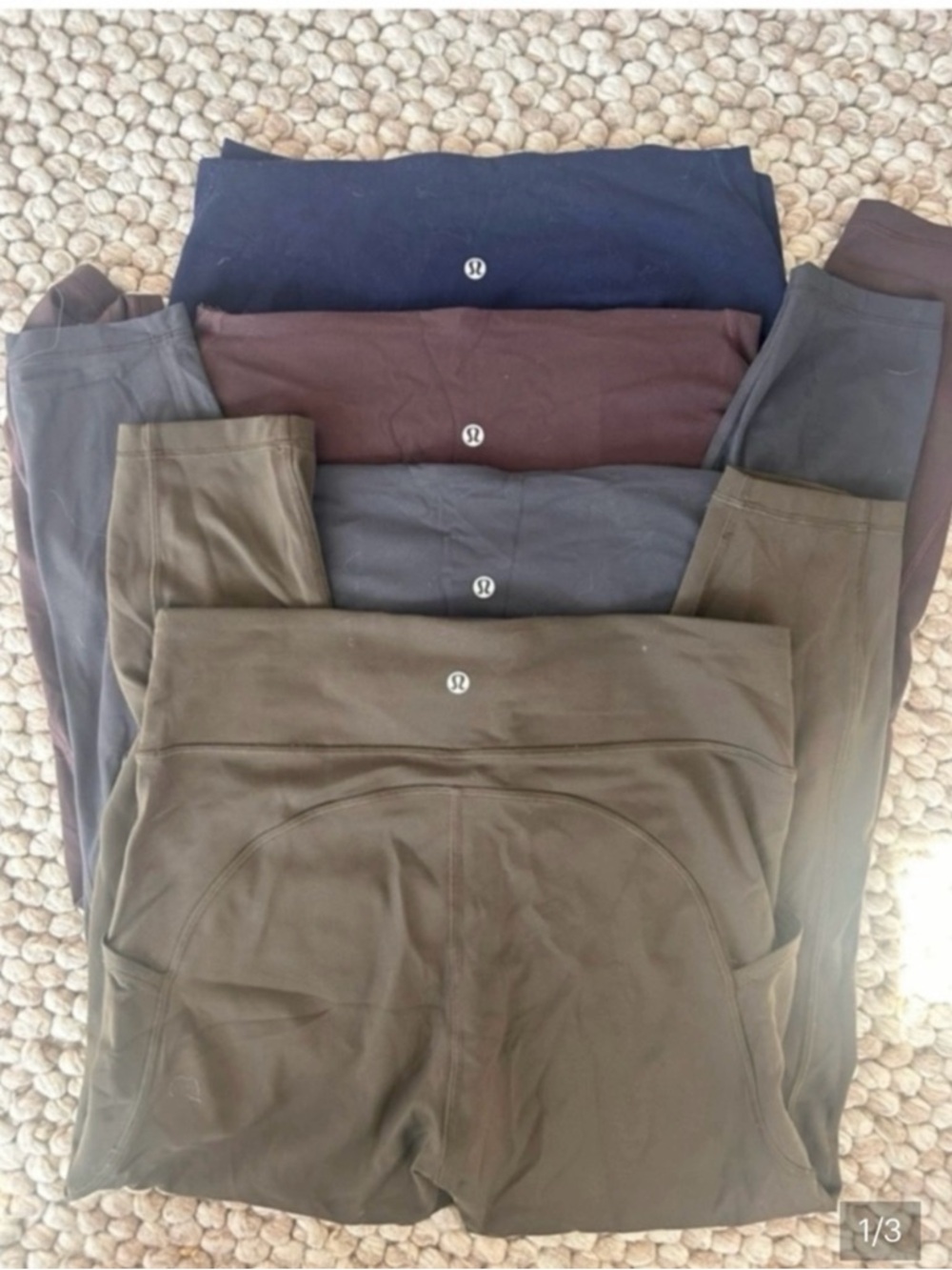 4 Lululemon athletica leggings lot in navy, brown, gray, olive, black